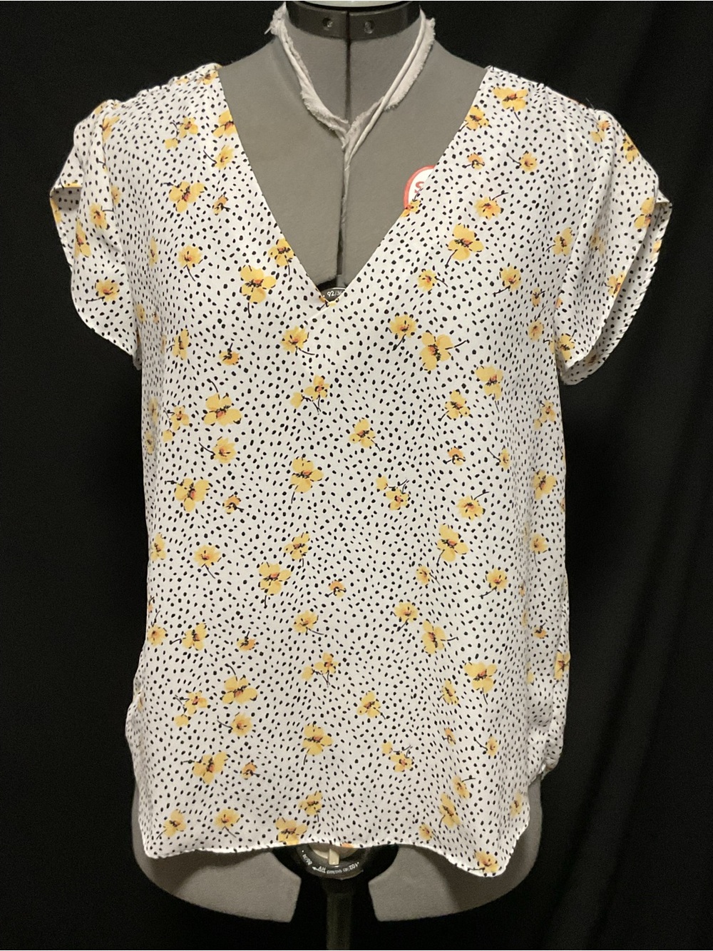 Lily White White Floral V-Neck Blouse with Yellow Accents